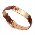 Makenna Medical Brown Leather Gold Thin Adjustable Bracelet